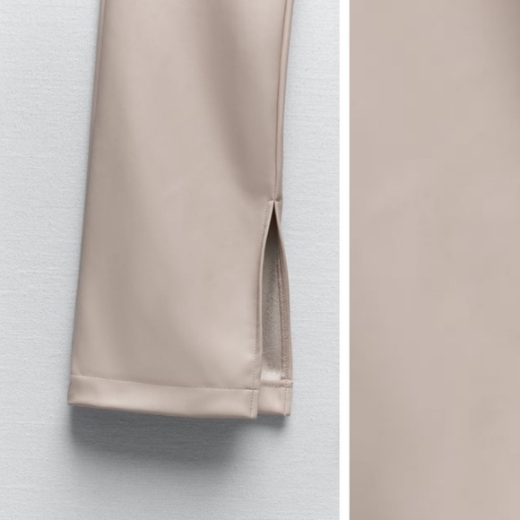 Bloggers Fave! NWOT Zara Cream Faux Leather Slim Flare Trousers With Slits - Picture 3 of 10